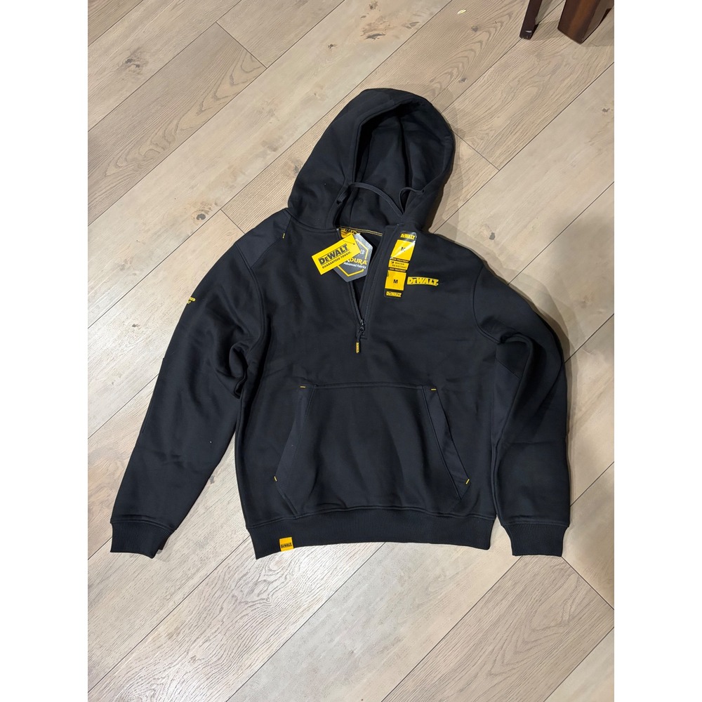 DeWalt Men Black Cordura Reinforced DWR Water Resistant 1/4 Zip Hoodie Medium